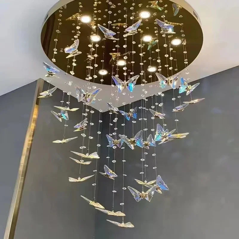 DecorBites™ Butterfly Crystal Chandelier for High Ceilings - Modern Staircase Pendant Lighting