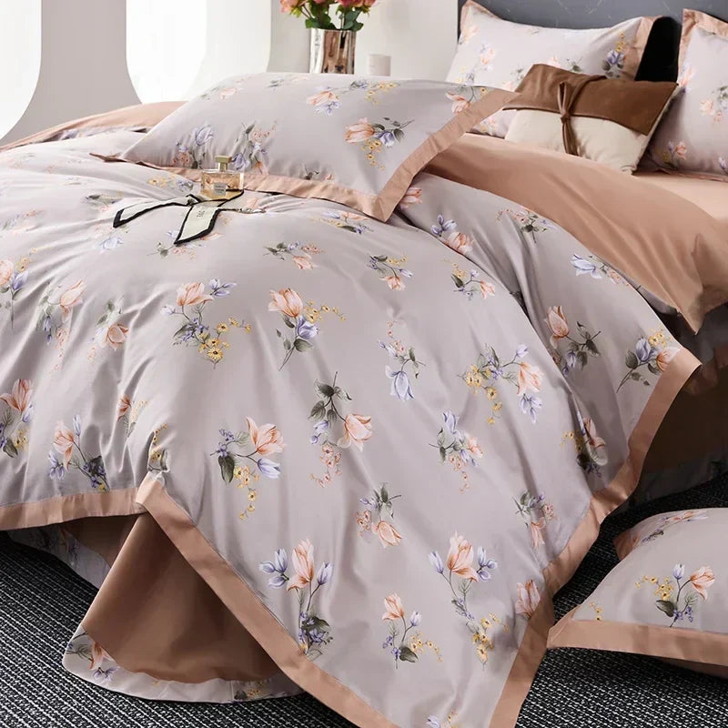 DecorBites™ Egyptian Cotton Bedding Set Queen King Ru Double Size Print Bed Linens