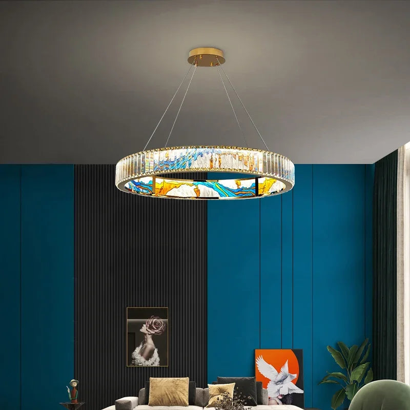 DecorBites™ Circle Steel LED Pendant Chandelier, Modern Dimmable Lighting for Living Room Home Decor
