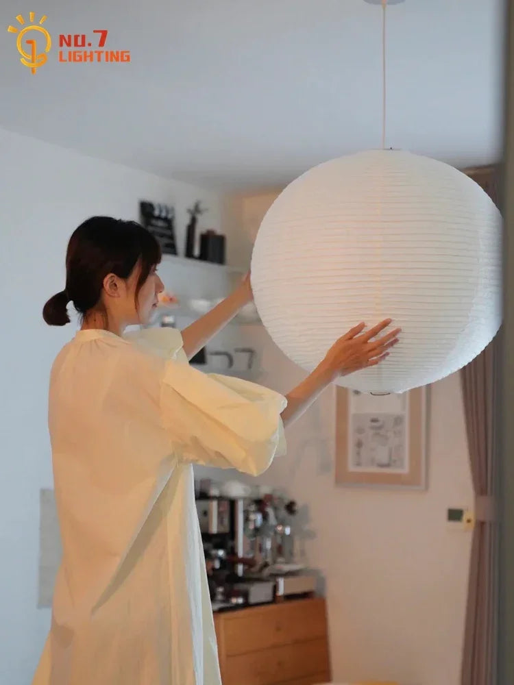 DecorBites™ Akari Noguchi LED Pendant Lights Wabi-sabi Round Ball Design for Living Room