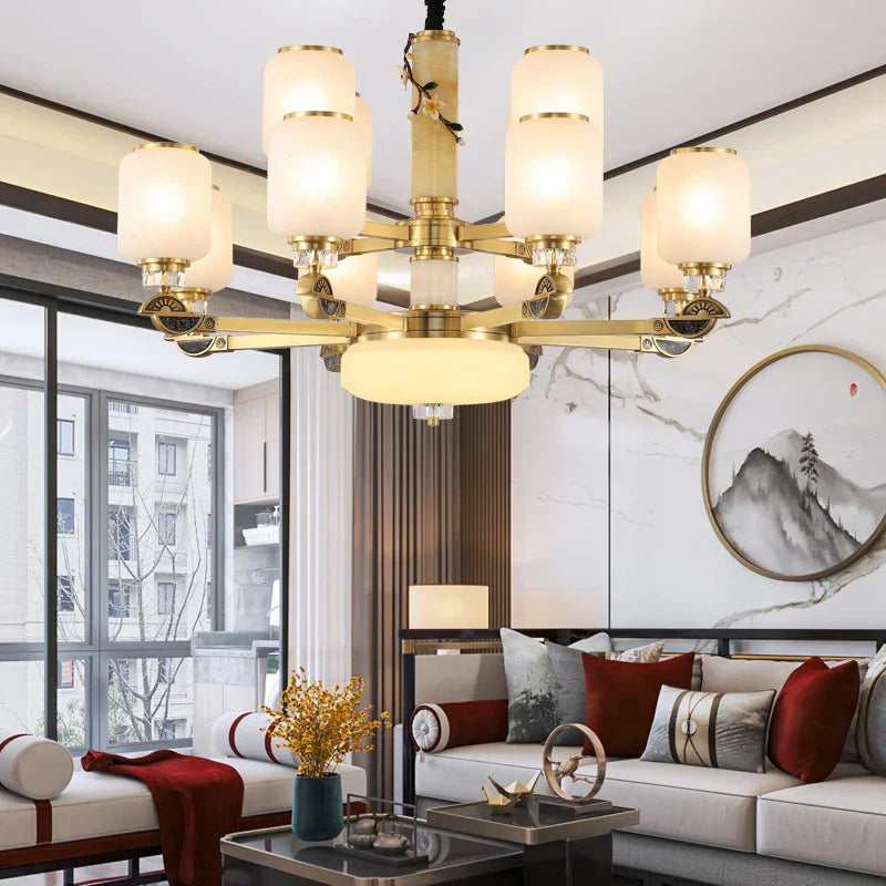 DecorBites™ Luxe Jade Chandelier for Living Room, Villa, and Duplex Hall