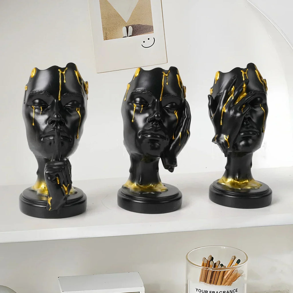 DecorBites™ Abstract Face Mask Silence Gold Resin Statue Home Decor Figurine
