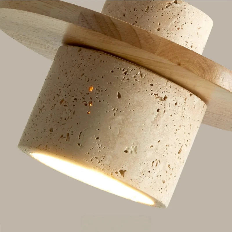 DecorBites™ LED Pendant Lamp Yellow Travertine Wood Nordic Minimalism Hanging Light