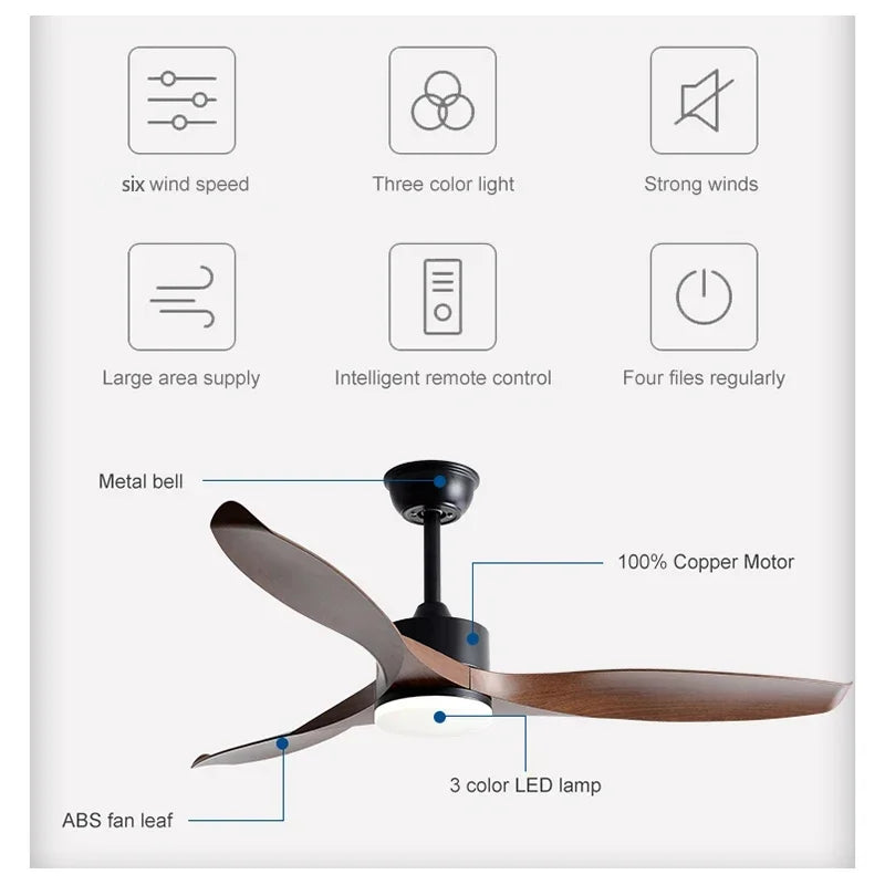 DecorBites™ 52" Pure Copper DC Ceiling Fan with Remote Control, ABS Blades, 35W LED Light