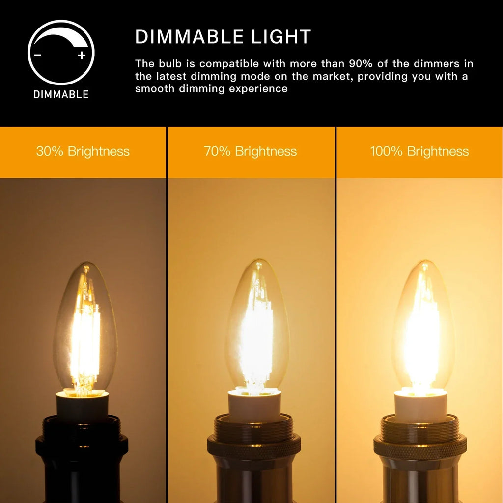 DecorBites™ 6.5W Candle Flame Effect LED Bulb - High Lumens, Dimmable Edison Filament Light