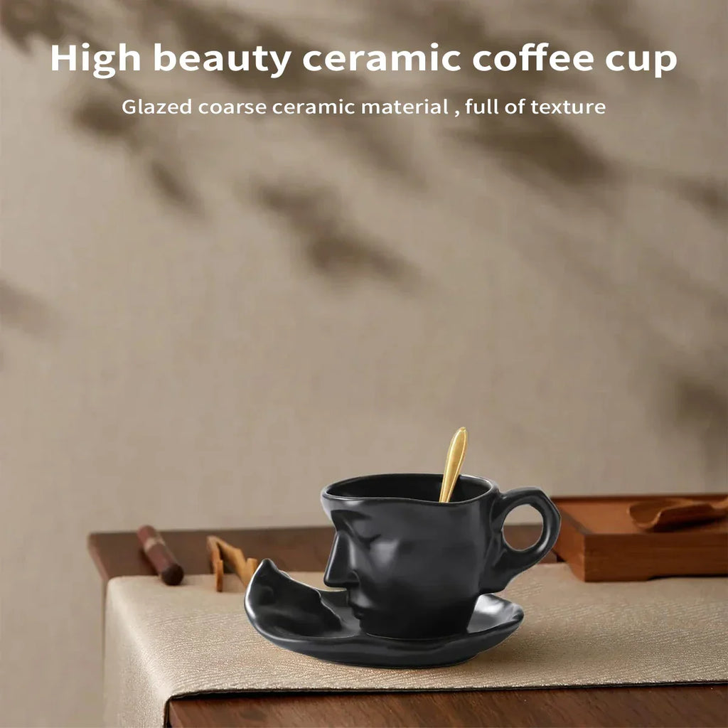 DecorBites™ Ceramic Kissing Couple Tea Cup Set with Saucer and Spoon