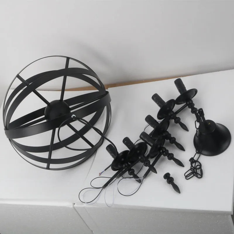 DecorBites™ Industrial Iron Chandelier | Retro Globe Pendant Lighting for Living Room & Kitchen