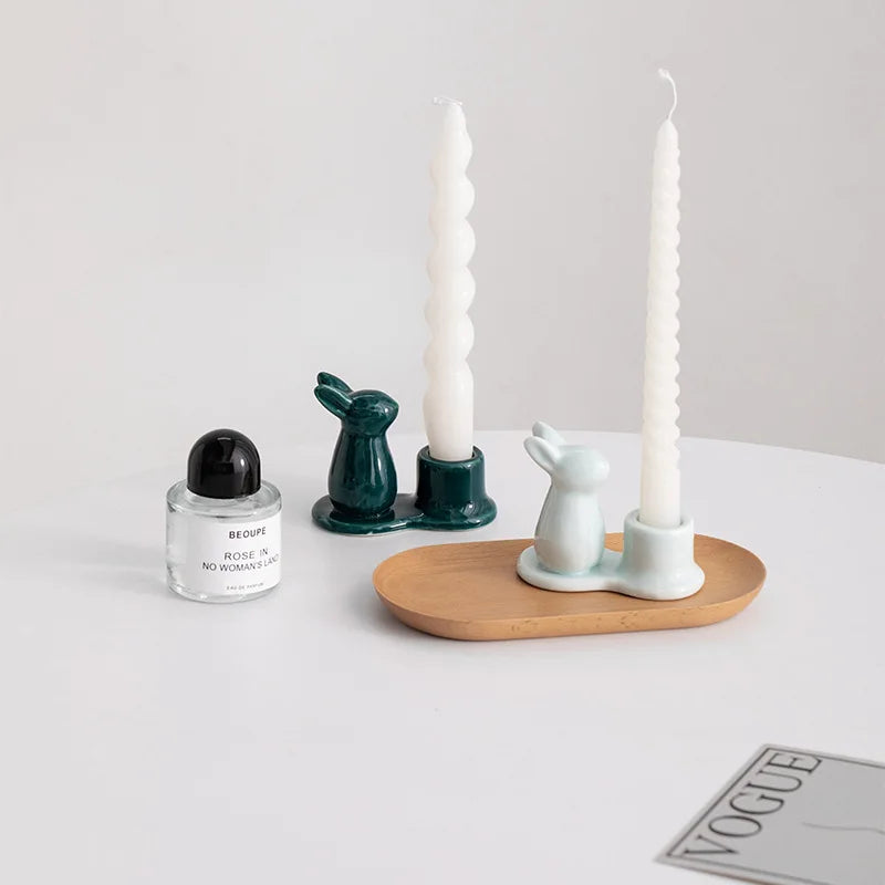 DecorBites™ Bunny Rabbit Ceramic Candle Holder for Home Decor