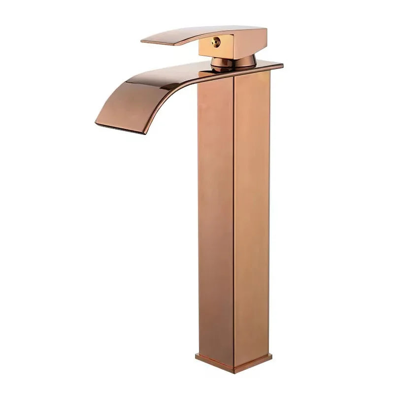 DecorBites™ Black Brass Waterfall Bathroom Sink Faucet Cold Hot Mixer Single Handle Deck