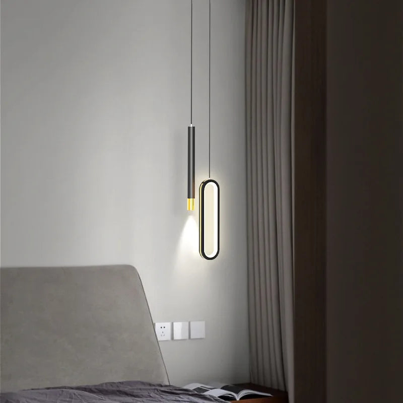 DecorBites™ Black Pendant Lamps: Modern Bedroom Lighting with Long Cable
