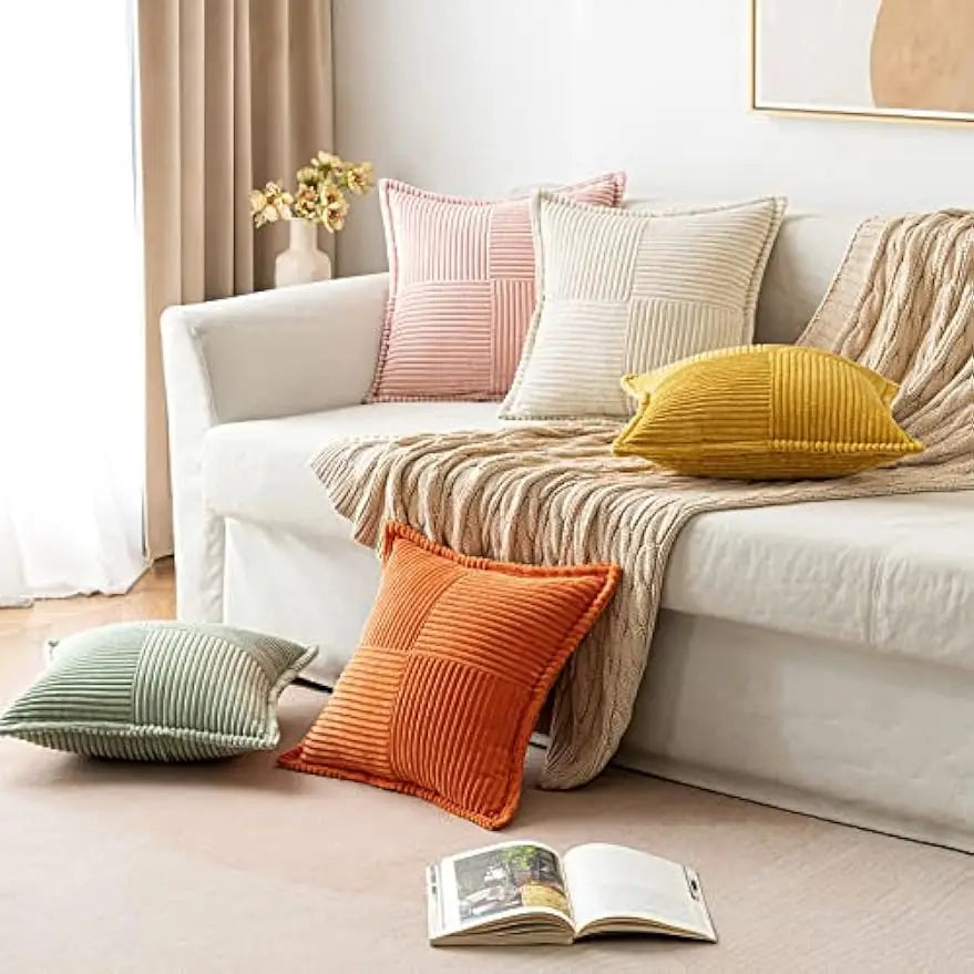 DecorBites™ Boho Striped Pillow Covers for Sofa Bed Decor, 45x45 White Polyester Pillowcases