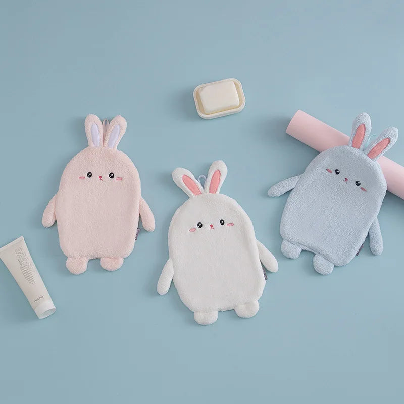 DecorBites™ Cartoon Rabbit Hand Towel: Kids Coral Velvet Quick Dry Microfiber Towel