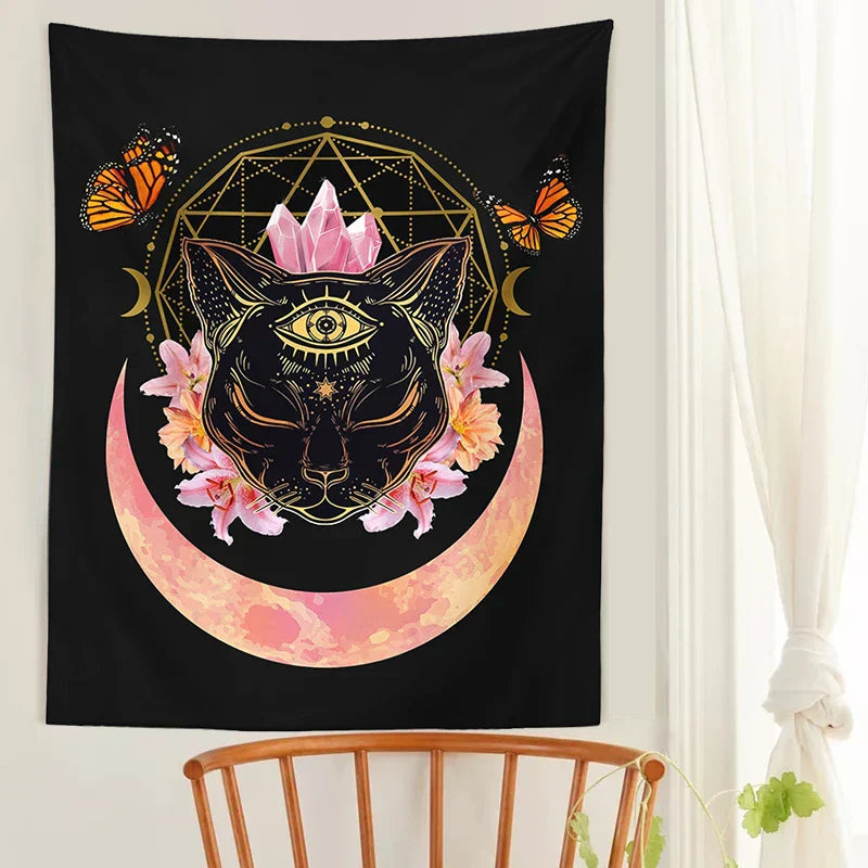 DecorBites™ Cat Witch Moon Star Tapestry Wall Hanging - Trippy Psychedelic Wall Decor
