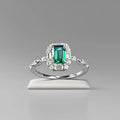 Luxury 18K white Solid Platinum PT950 certifid set with 4*6 imitation emerald ring for women, small, exquisite and versatile
