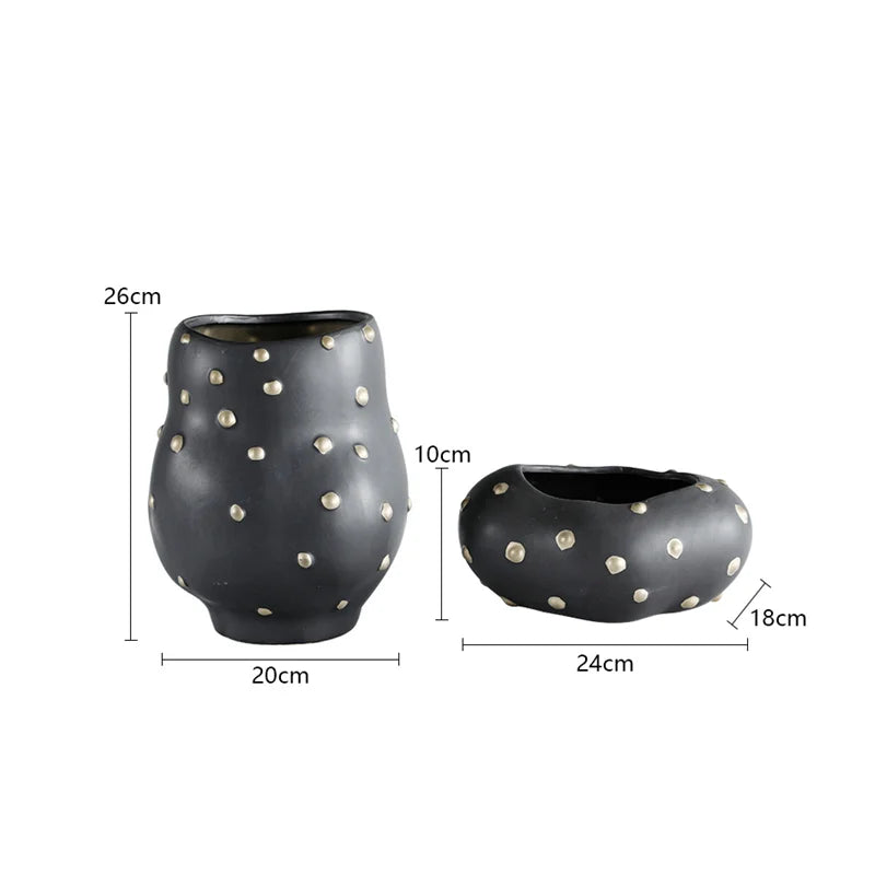 DecorBites™ Black Resin Flower Pot Gold Accent Vase for Chic Home Decor