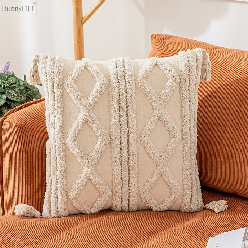 DecorBites™ Boho Cotton Tassel Pillow Cover 45x45cm/30x50cm for Home Decor