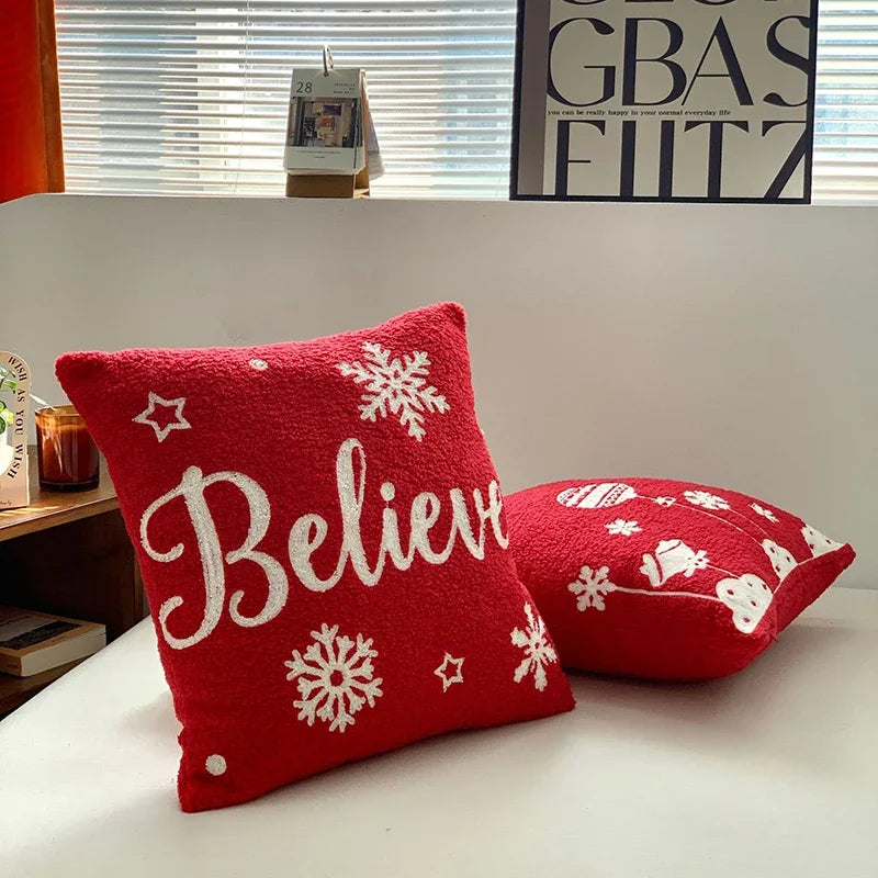 DecorBites™ Christmas Cartoon Embroidered Pillow Cover Set, Festive Decorative Cushions