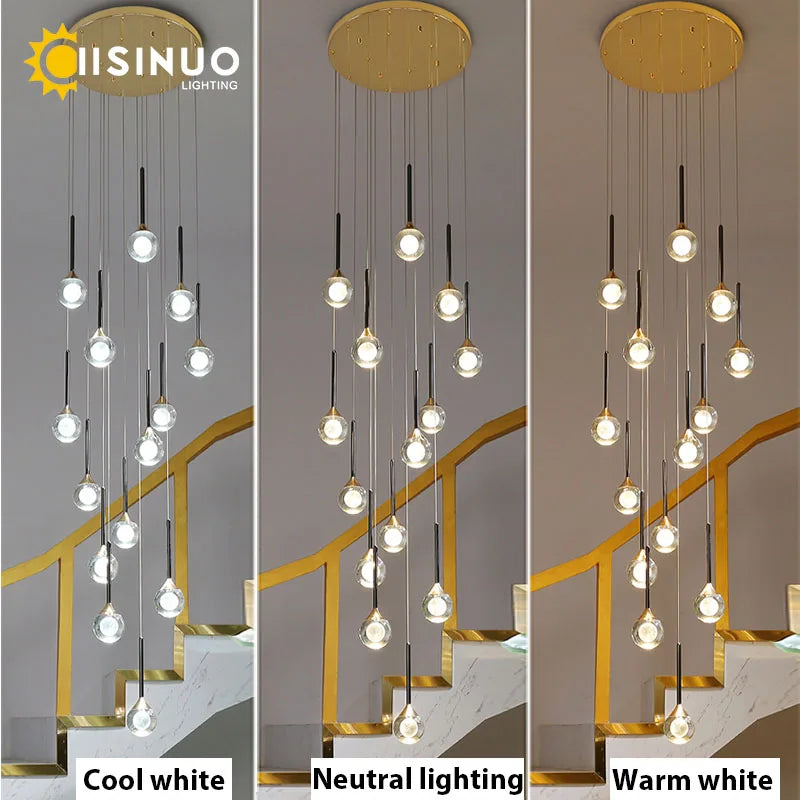 DecorBites™ Gold Crystal Raindrop Chandelier for Staircase Foyer