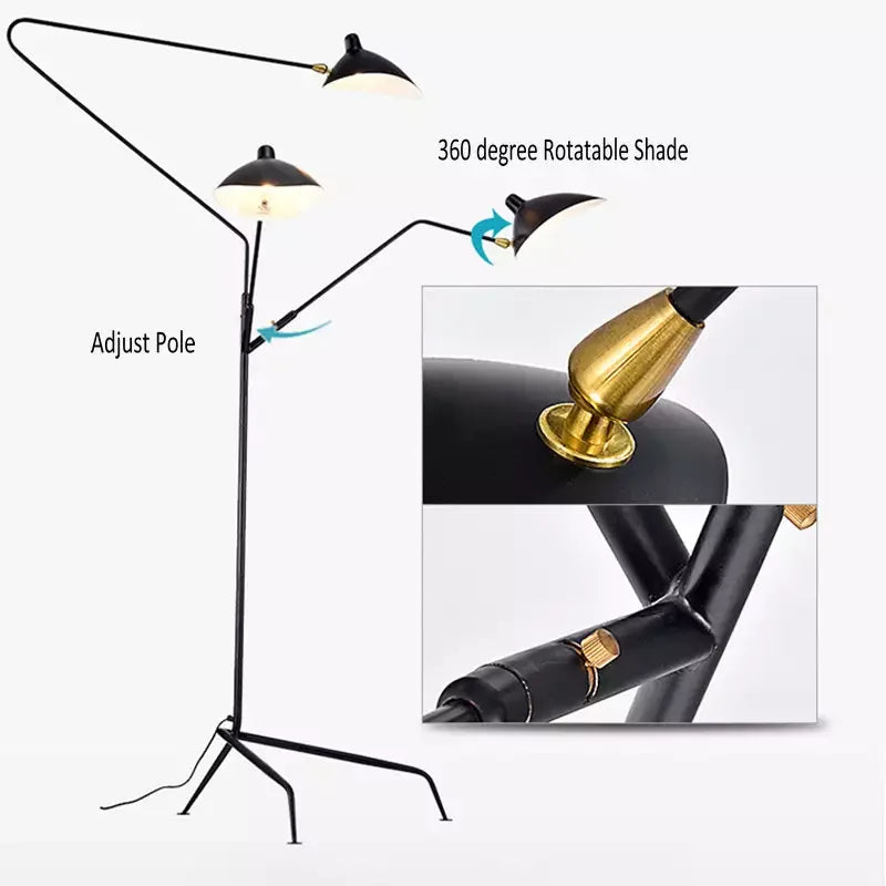 DecorBites™ Black Serge Mouille Tripod Floor Lamp - Loft Industrial Standing Lamp