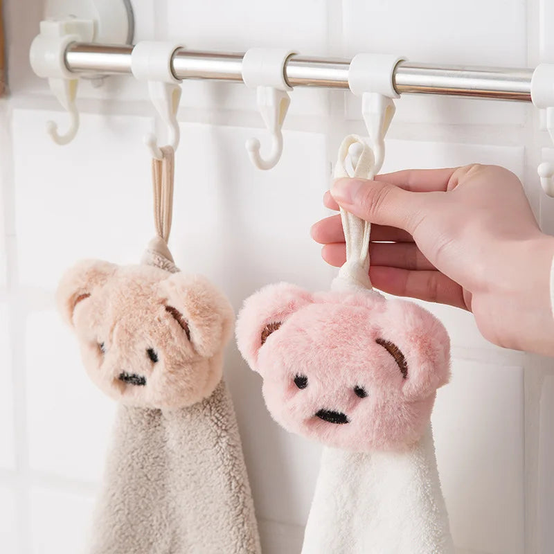 DecorBites™ Cartoon Bear Coral Velvet Hand Towel - Soft Microfiber for Kitchen & Bathroom