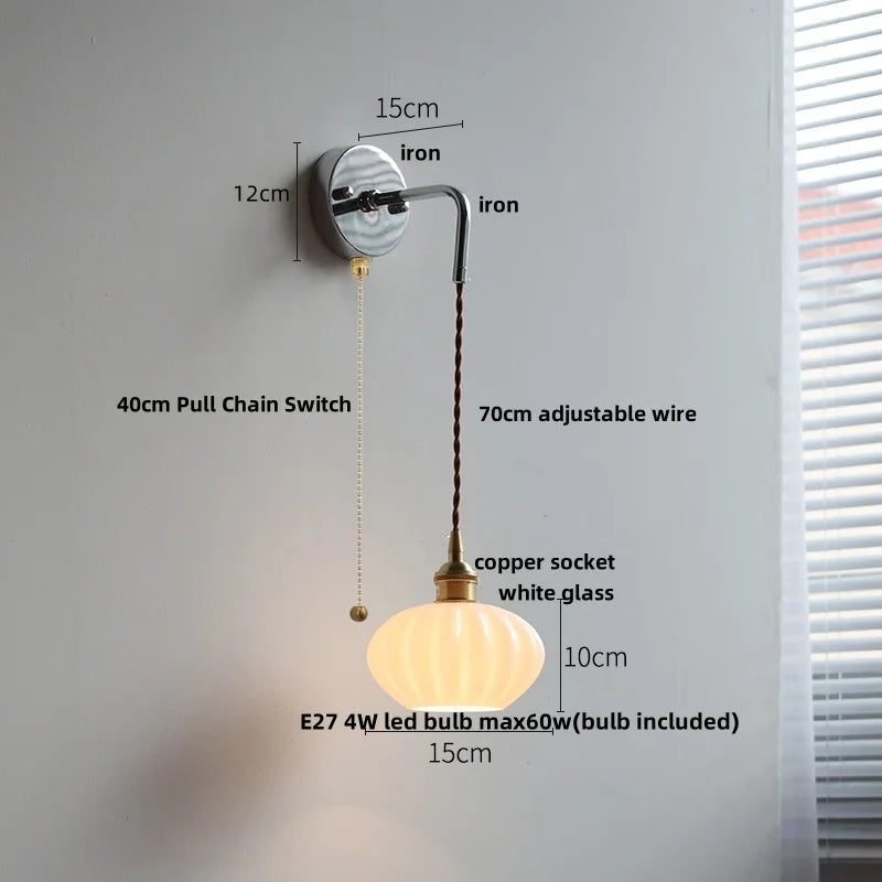 DecorBites™ Ceramic LED Wall Lamp with Pull Chain Switch, Adjustable Stair Light Sconce