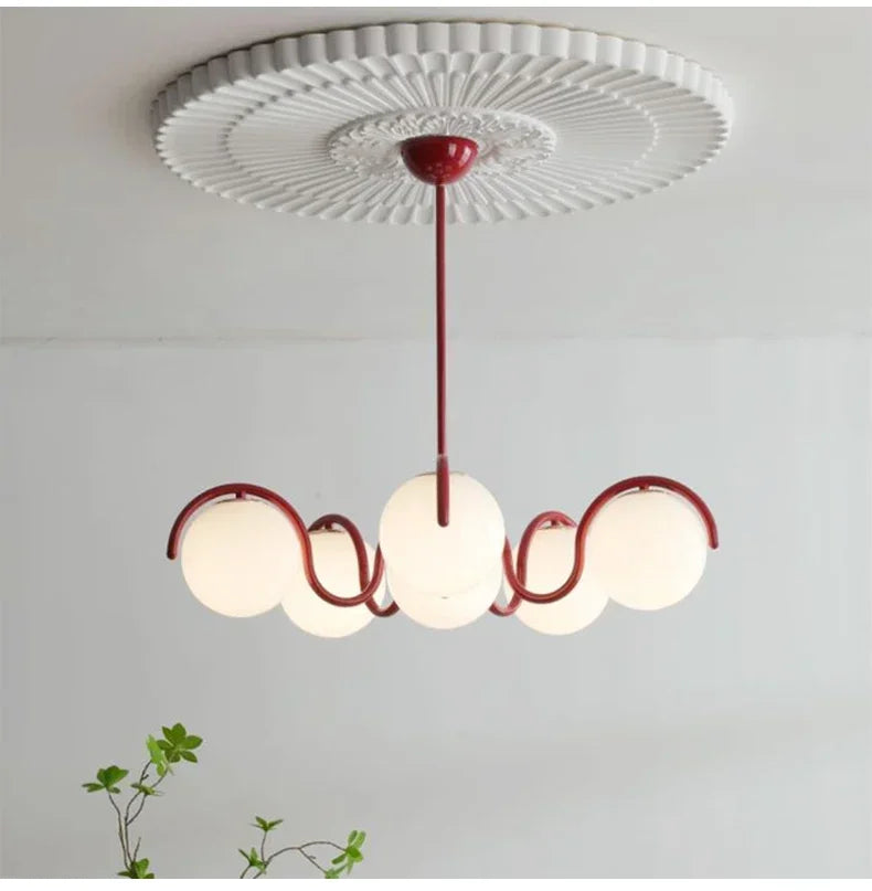 DecorBites™ Bean Glass Pendant Light, red & cream, Minimalist Nordic Chandelier for Living Room, Bedroom, Dining & Study