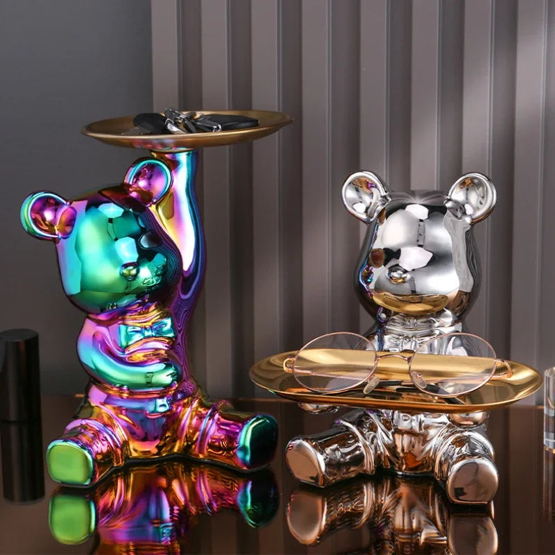 DecorBites™ Bear Doll Storage Tray Piggy Bank Snacks Makeup Key Holder Home Decor Accessory