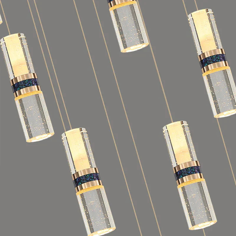 DecorBites™ Crystal Columnar Chandelier Stair Lamp Household Bubble Living Room Restaurant Bar Villa Lightning