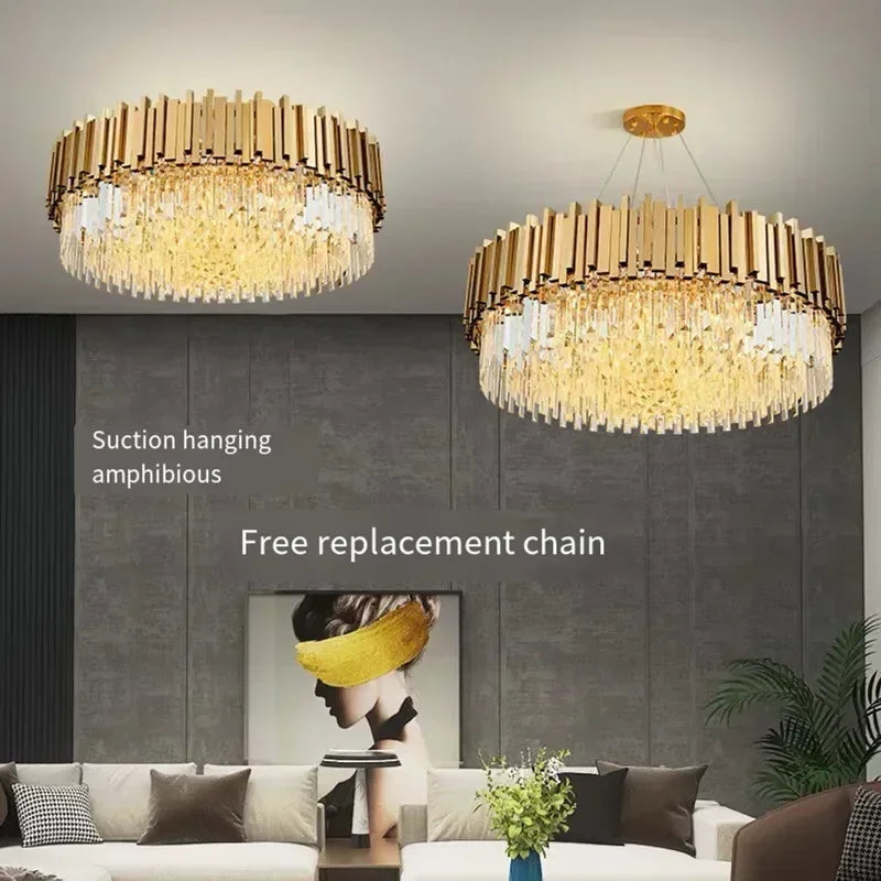 DecorBites™ Crystal Art LED Ceiling Chandelier: Luxury Living Room Round Lamp