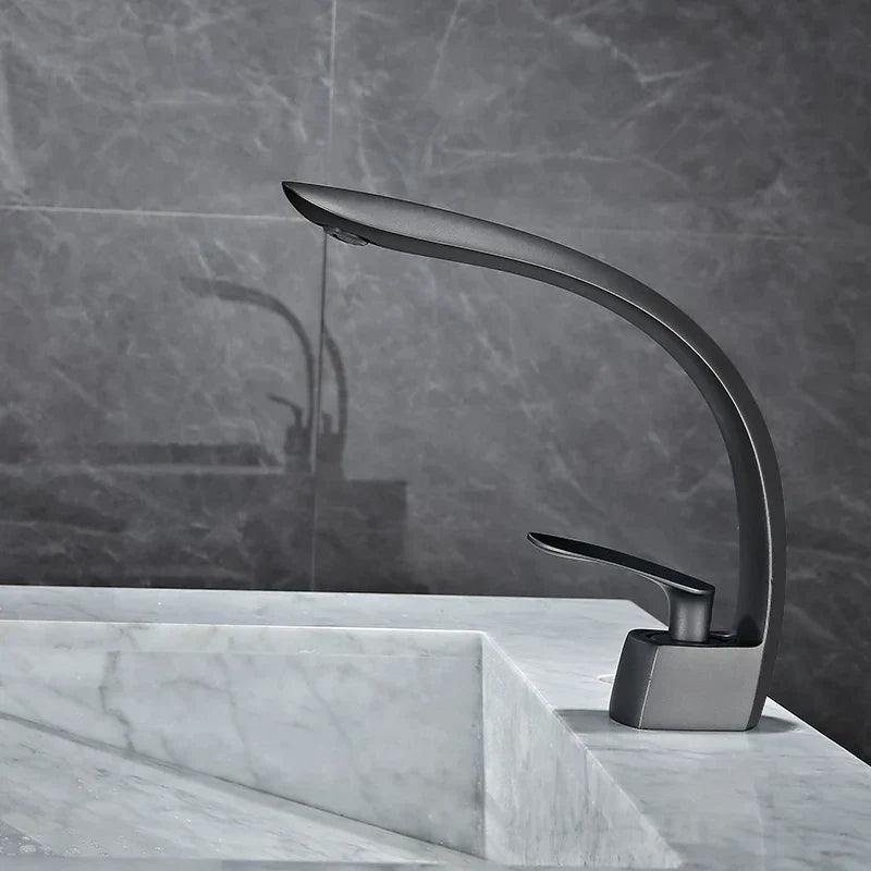 DecorBites™ Brushed Gold Basin Mixer Tap Single Handle Hot Cold Waterfall Faucet