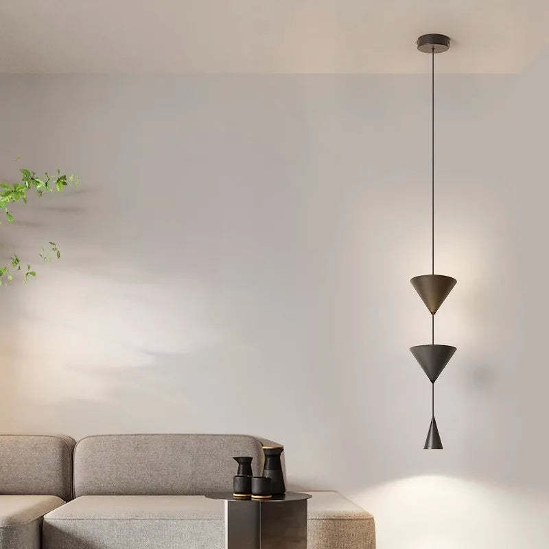 DecorBites™ Cone Long LED Pendant Chandelier for Modern Bedroom, White/Black Variant
