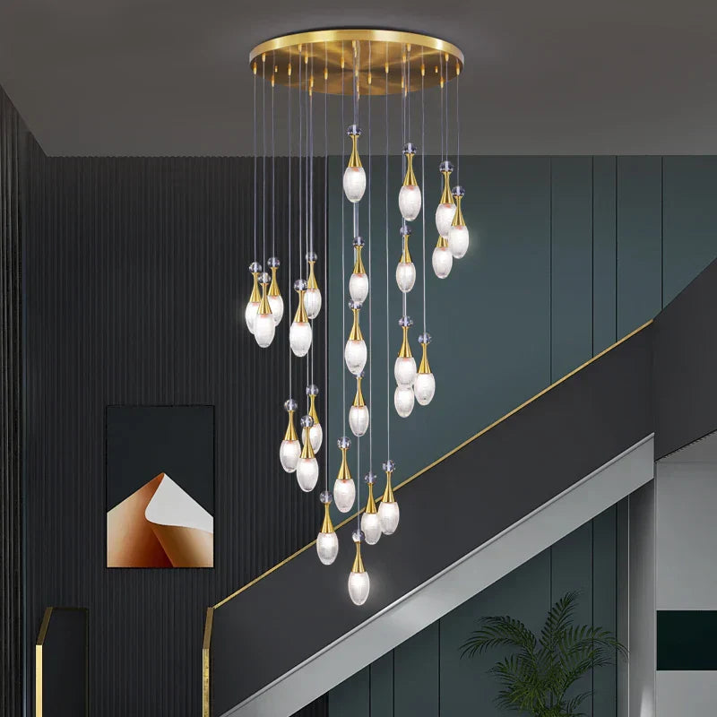 DecorBites™ LED Luxury Chandelier for Living Room Hall Dining Kitchen - Modern Double Staircase Lighting