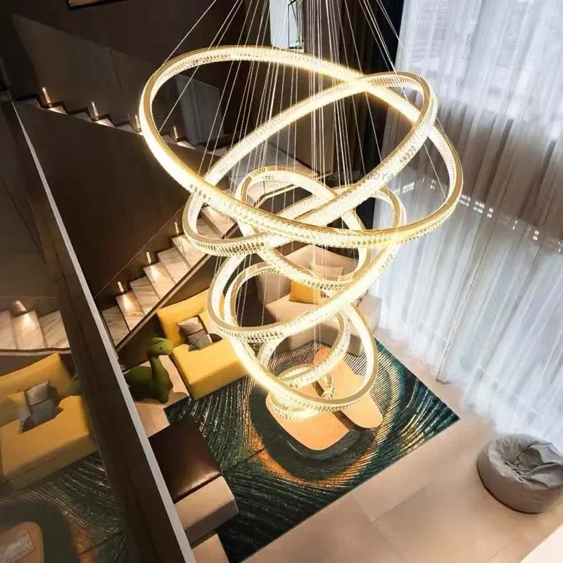 DecorBites™ Elegant Gold Rings Chandelier LED Pendant Lamp