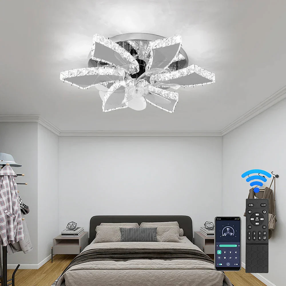DecorBites™ Crystal Ceiling Fan: LED Remote Control Chandelier for Bedroom & Living Room