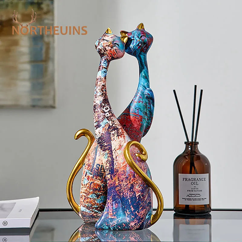 DecorBites™ Cat Lovers Resin Figurines | Graffiti Couple Ornaments for Home Decor