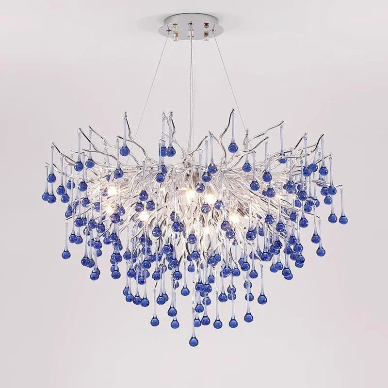DecorBites™ Blue Crystal LED Chandelier: Luxury Classic Pendant Light for Living Room.