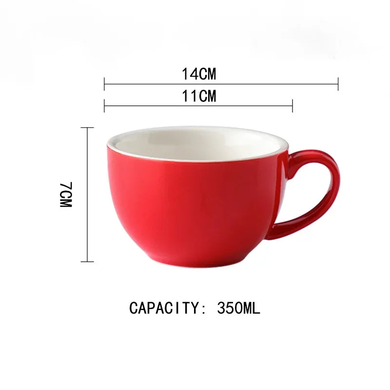 DecorBites™ 350ml Latte Ceramic Coffee Cup and Saucer Set - Set of 2