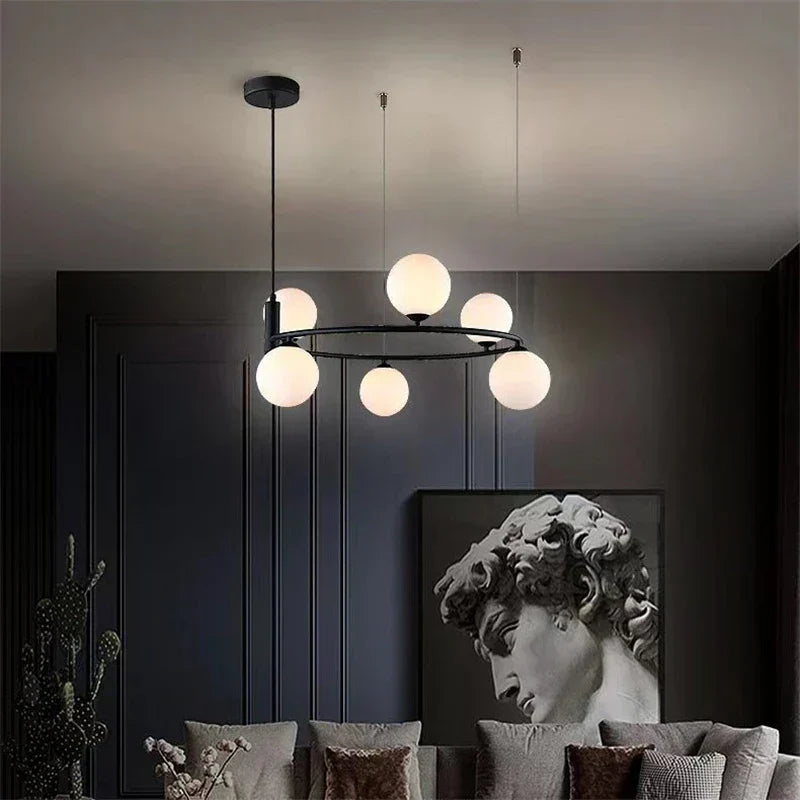 DecorBites™ Glass Ball Pendant Light Chandelier, Height Adjustable Metal G9 Bulb Lamp