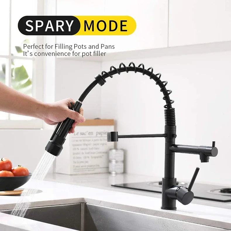 DecorBites™ Brushed Nickel Kitchen Faucet Pull Out Mixer Tap Swivel Water Outlet