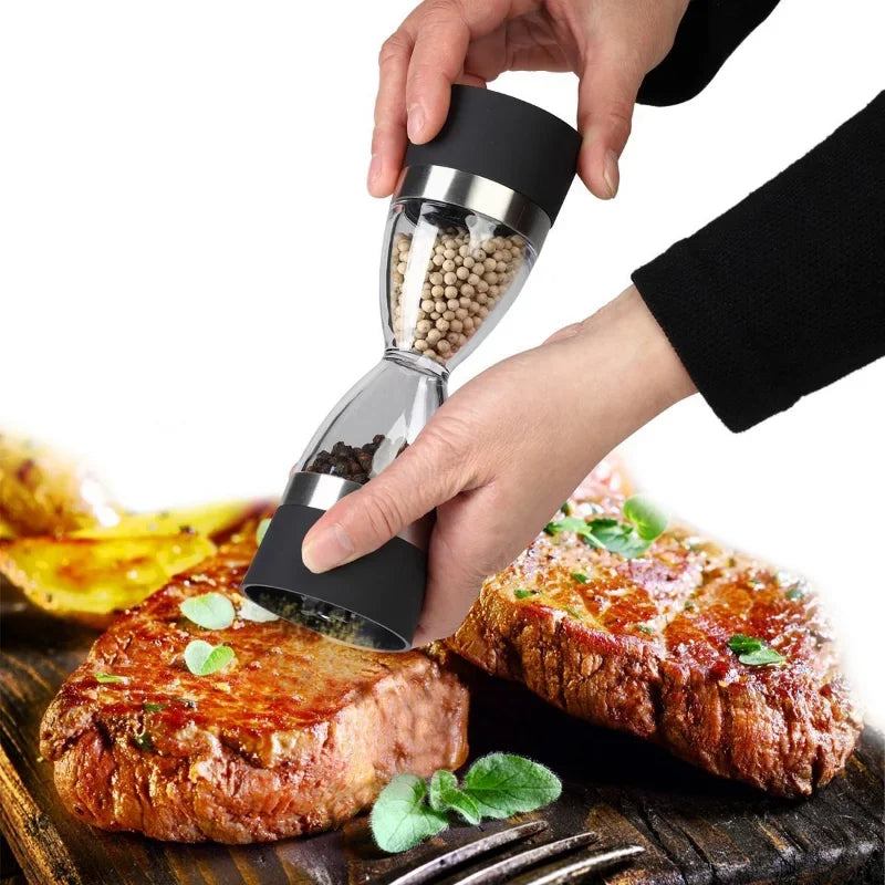 DecorBites™ Hourglass Shape Dual Salt Pepper Mill Spice Grinder for Kitchen Cooking