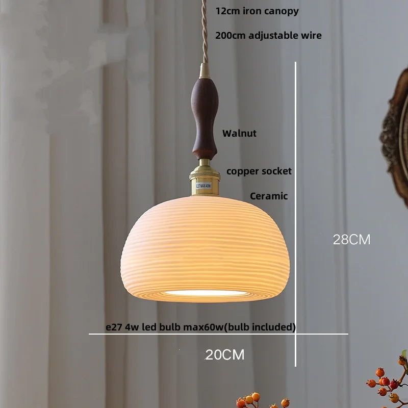 DecorBites™ Ceramic Wood Pendant Lamp LED Hanging Light Fixture for Modern Home Decor