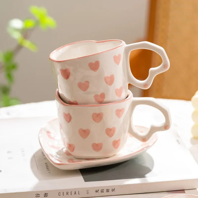DecorBites™ Love Heart Hand Painted Ceramic Coffee Mug Cute Tea Cup for Home Office