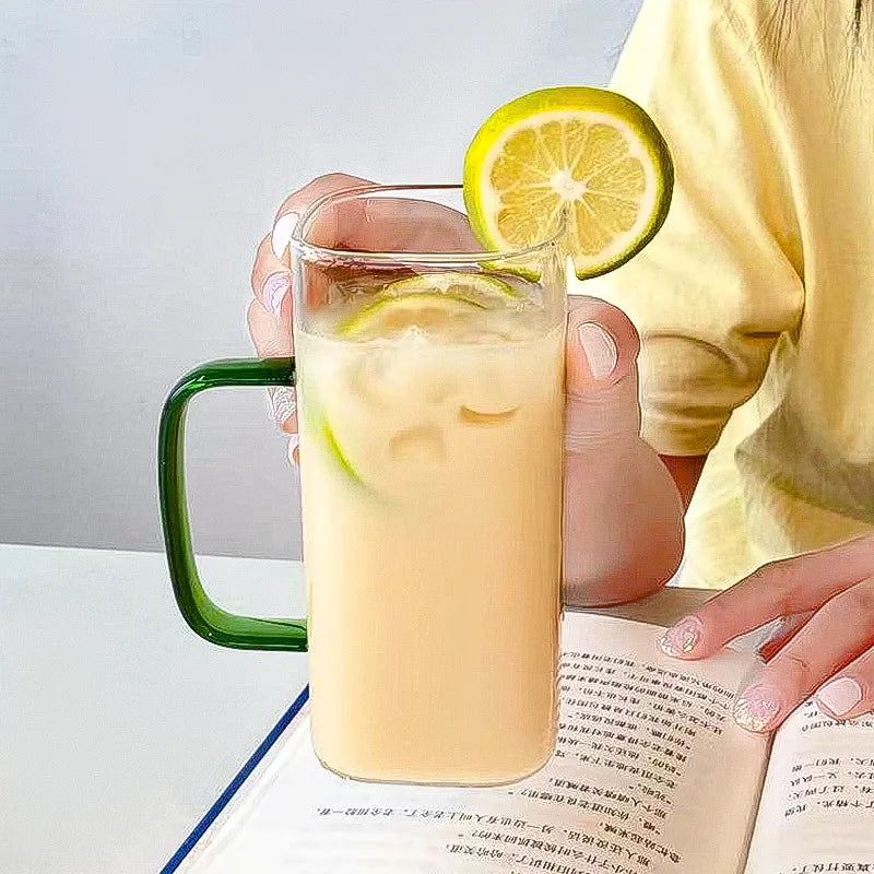 DecorBites™ 400ml Square Glass Mug with Lid and Straw | Versatile Party Beverage Cup