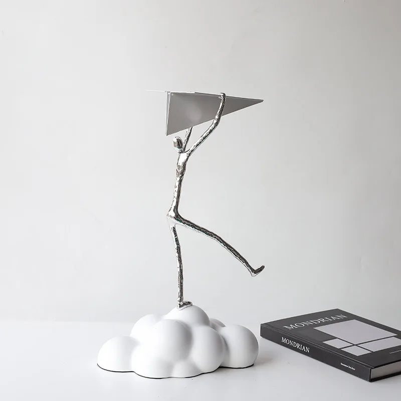 "DecorBites™ Resin Paper Airplane Cloud Figure for Home Decor - Black Cartoon Abstract Figurine"