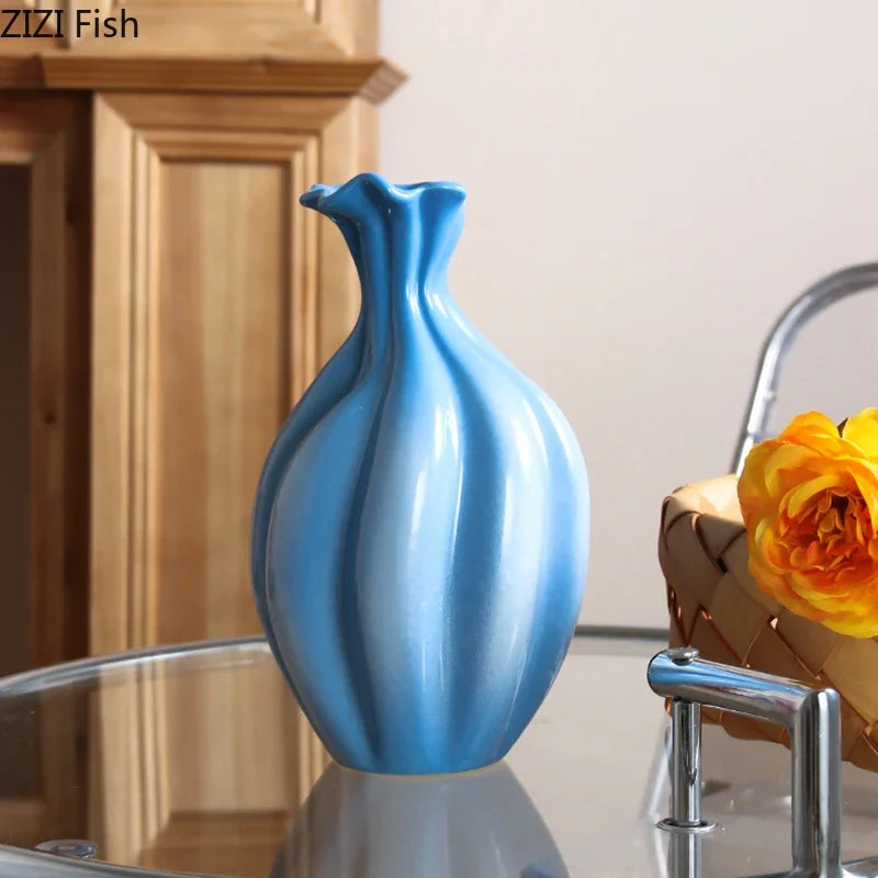 DecorBites™ Blue Ceramic Flower Bud Vase for Table Decoration and Room Aesthetic
