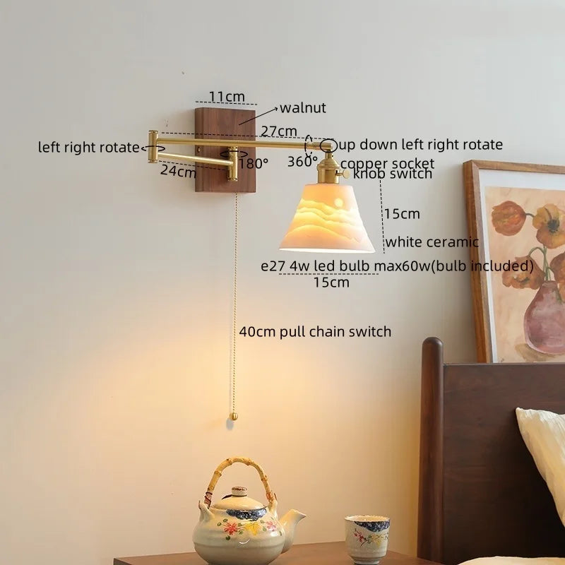 DecorBites™ Ceramic Copper LED Wall Light | Modern Bedside Lamp with Pull Chain Switch