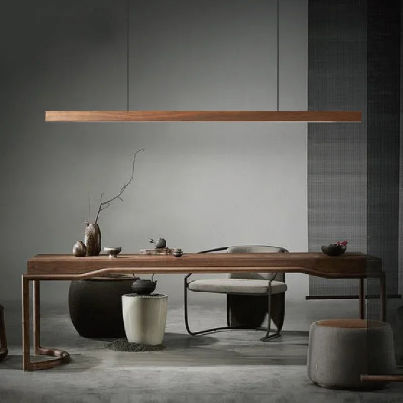 DecorBites™ Black Walnut Dining Pendant Light: Simple Log Strip Design for Dining Room, Office
