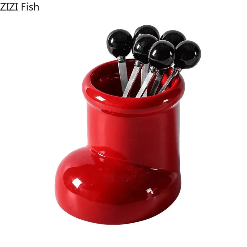DecorBites™ Boot Ceramic Storage Jar Desk Organizer Box for Small Objects
