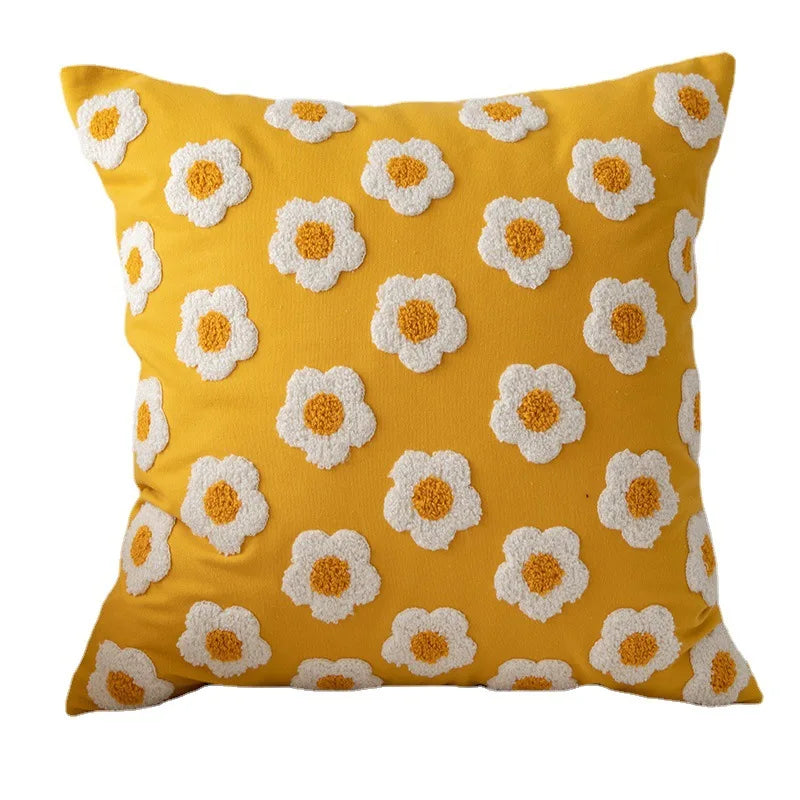 DecorBites™ Daisy Floral Embroidery Pillow Cover 45x45cm/30x50cm White Blooms Cozy Soft Décor