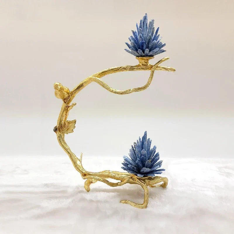 DecorBites™ Crystal Stone Golden Bird Metal Tree Sculpture Room Decoration